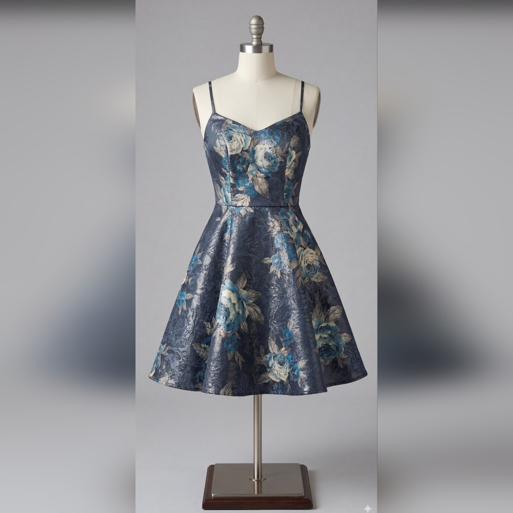 Blue Floral Fit-and-Flare Dress